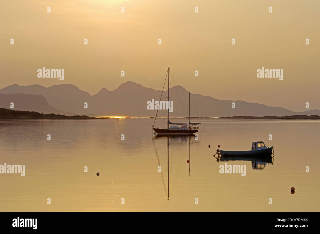 Isle of Rum Sundown Arisaig Scottish West Coast Inverness-shire UK Stock Photo