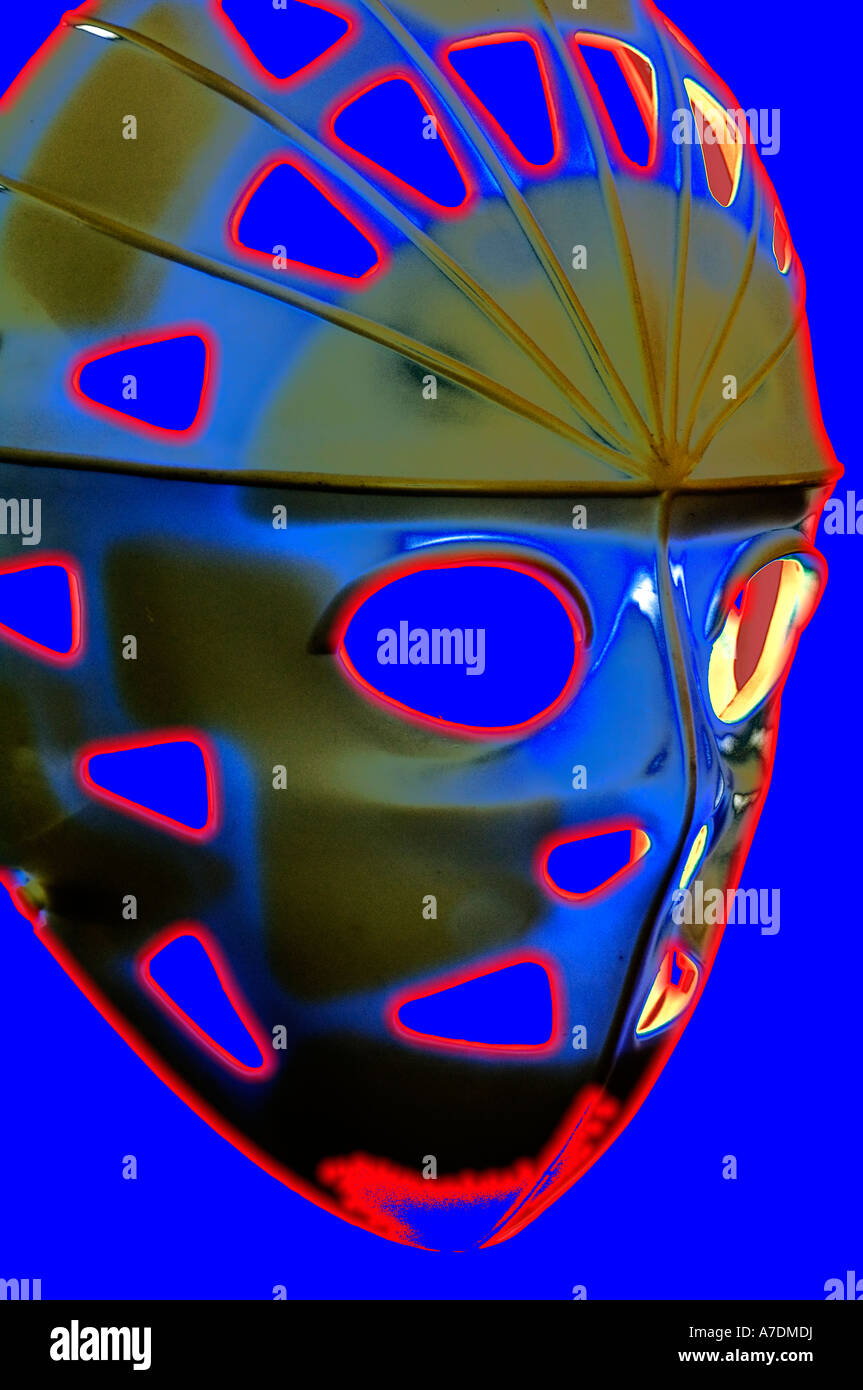 eerie Halloween view of ice hockey mask worn by goalies Stock Photo Alamy