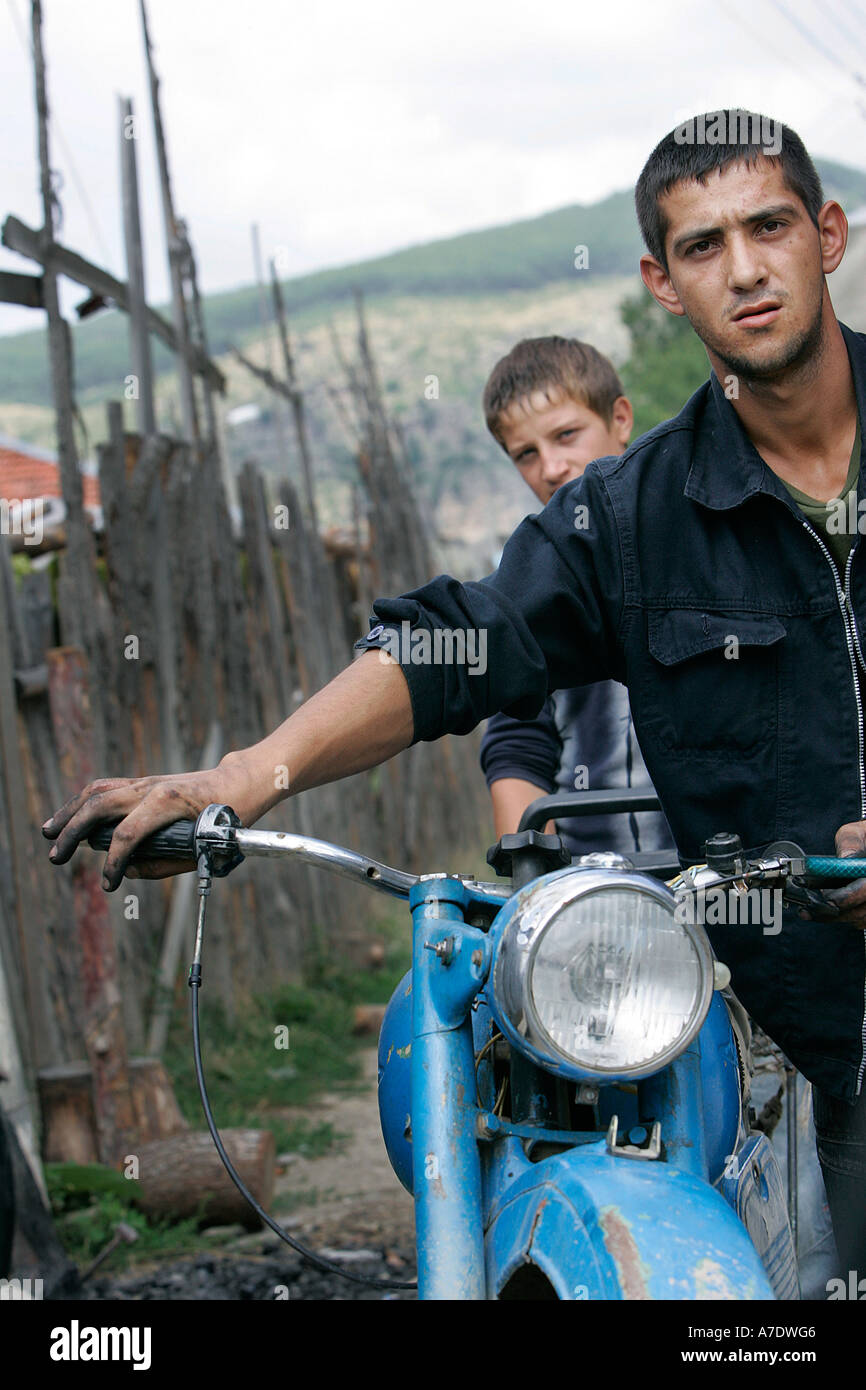 Young boys rural motorcycle motor bike portrait Republic Bulgaria Balkan  Peninsula south east Europe travel tourism icon Stock Photo - Alamy