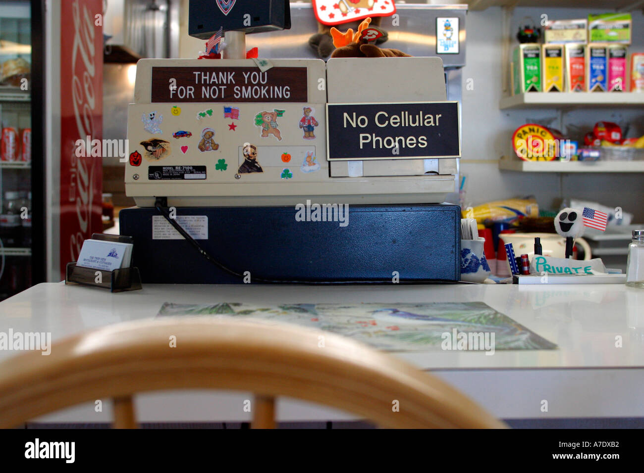 No Cellular Phones Sign at Diner Twin Mountain New Hampshire Stock