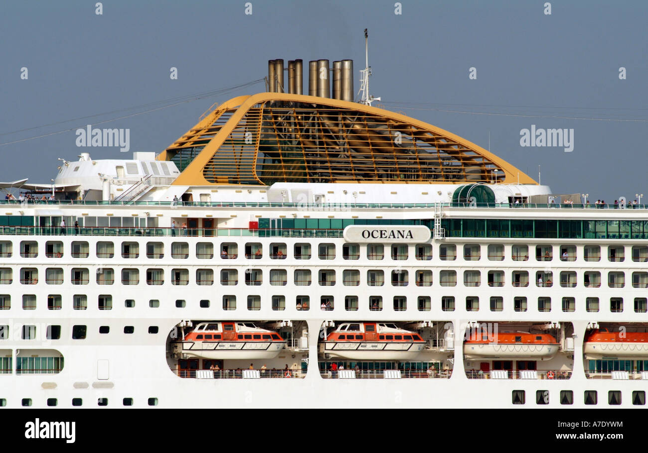 Structure of Oceana P&O cruise ship on Southampton Water England UK Stock Photo