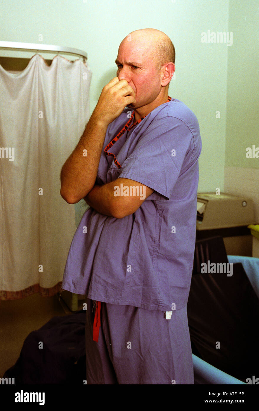 Father waiting delivery of his baby. Stock Photo