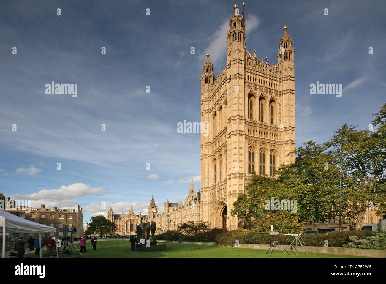 Houses of Parliament. House of commons,House of Lords, st.stephens entrance and Big ben seen from college Green. Stock Photo