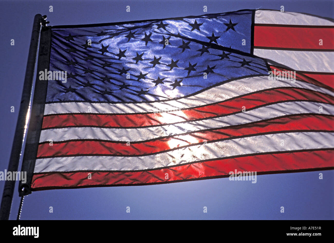 Usa American Flag Backlit By The Sun Stock Photo Alamy