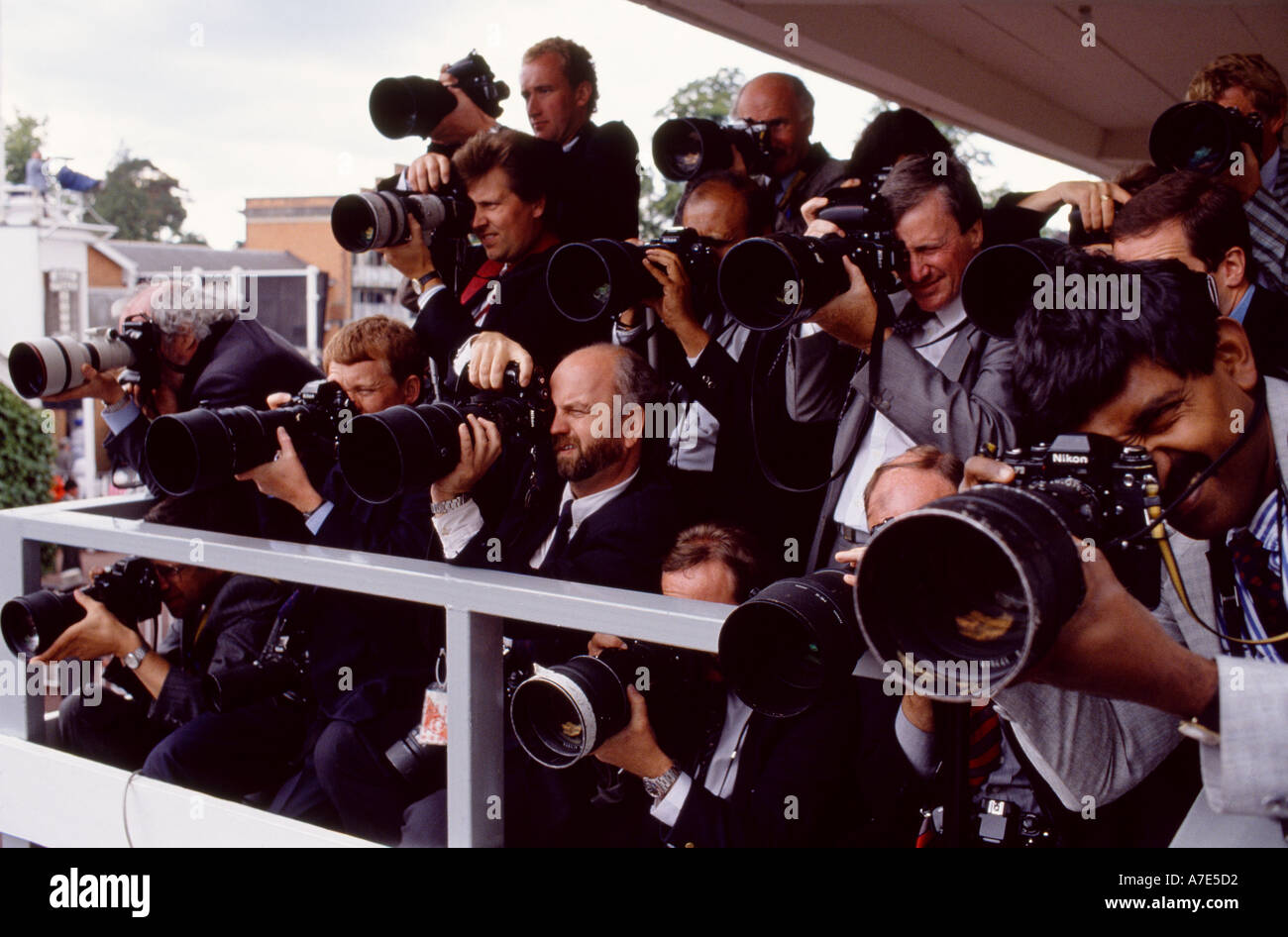 Press Photographers at the Royal Ascot horserace meeting photograph the Queen and Princess Diana in the Royal Enclosure Ascot Stock Photo
