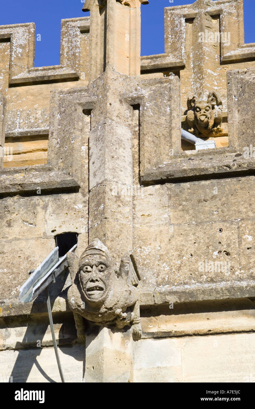 Medieval gargoyles on St Peters church (1465) in the Cotswold town of Winchcombe, Gloucestershire Stock Photo