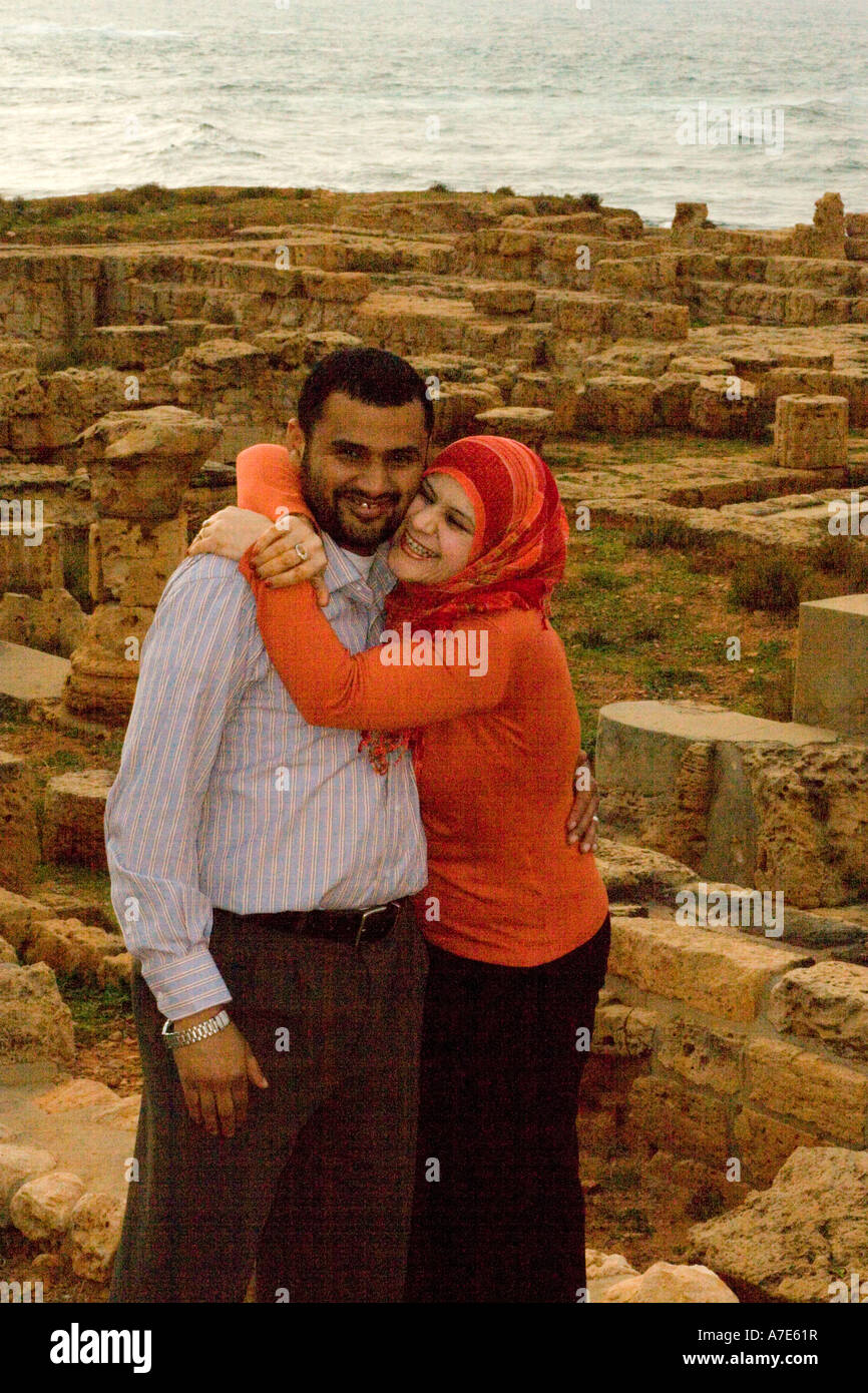 Apollonia, Susa, Libya. Libyan Couple Displaying Public Affection Stock Photo