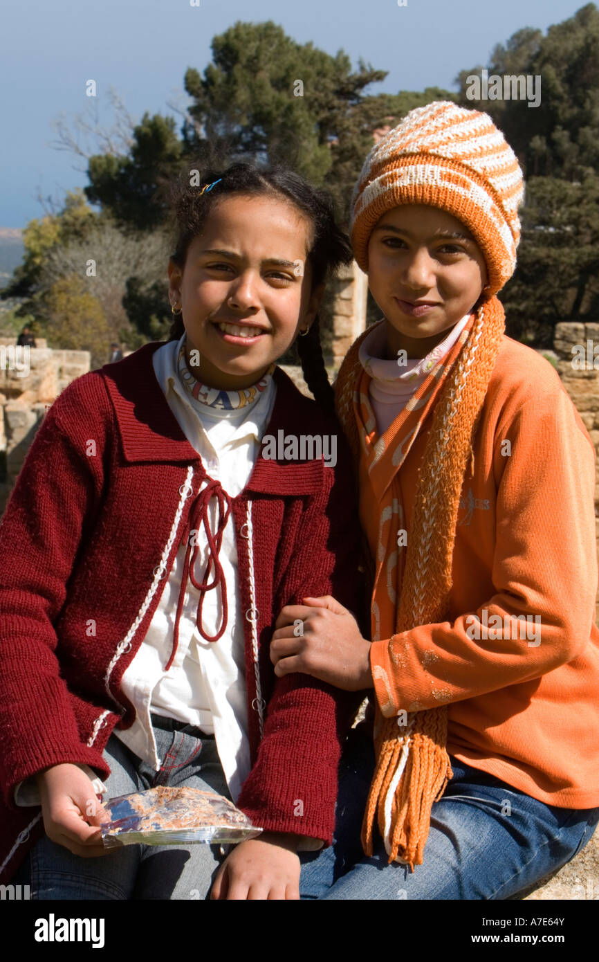 Cyrene, Shahat, Libya. Libyan Girls, 12 years old. Stock Photo