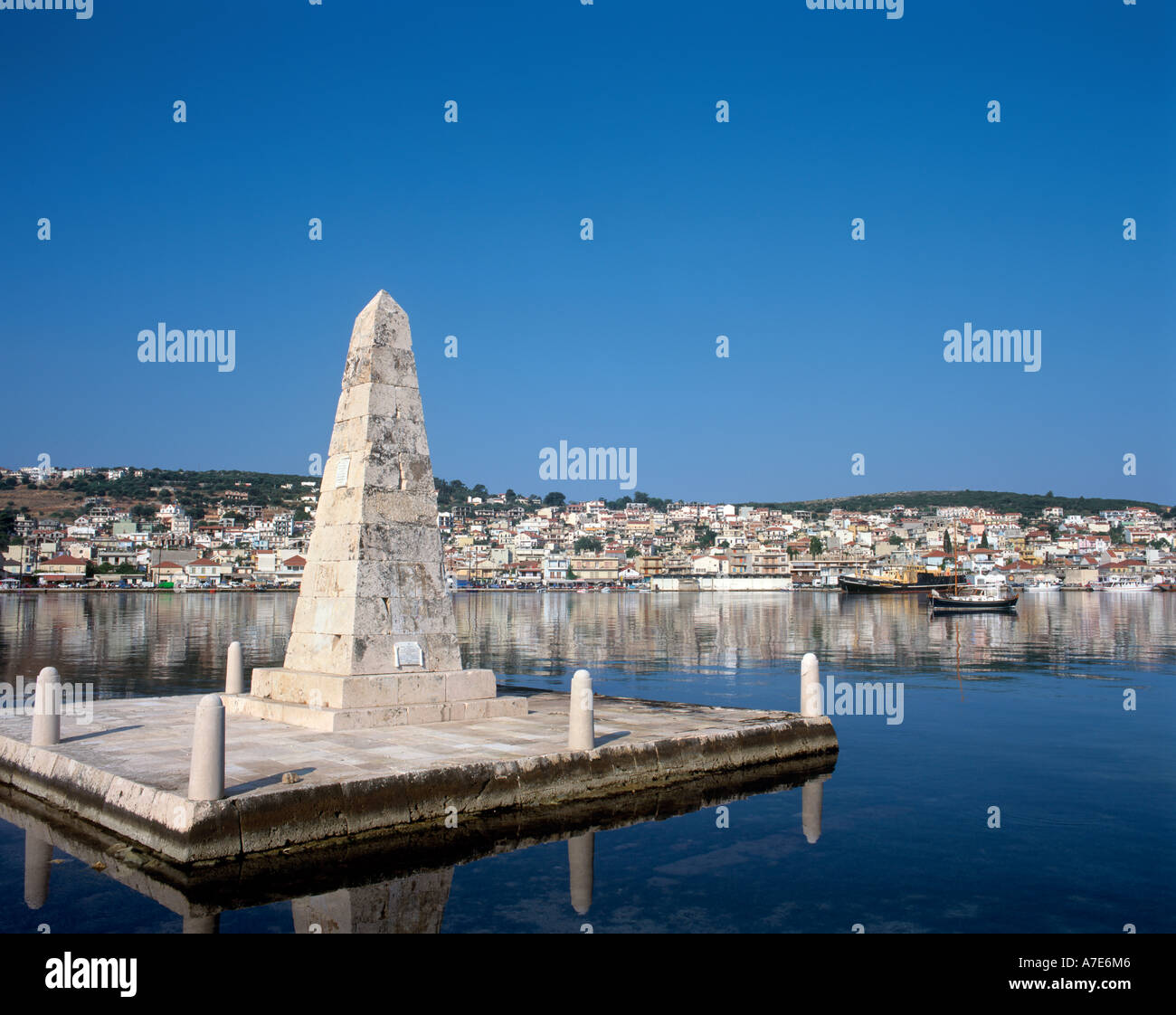 Monument by the Drapano Bridge, Argostoli (island capital), Kefalonia, Ionian Islands, Greece Stock Photo