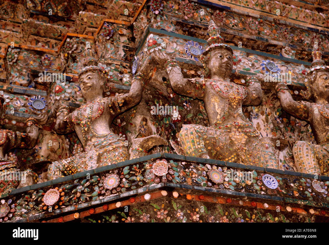 sculpted stone statues at Wat Arun, stone statues, Wat Arun, Bangkok, Thailand, Southeast Asia, Asia Stock Photo