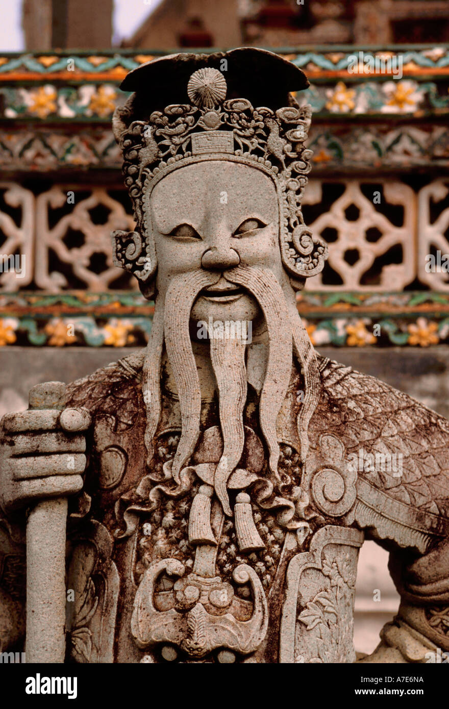 Chinese stone statue, Buddhism, Buddhist temple, Wat Arun, Bangkok, Thailand, Southeast Asia, Asia Stock Photo