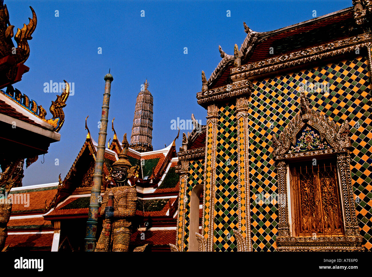 Mythical giant guarding temple at Wat Phra Si Ratana Sasadaram Wat Phra Kaeo Bangkok Thailand Asia Stock Photo
