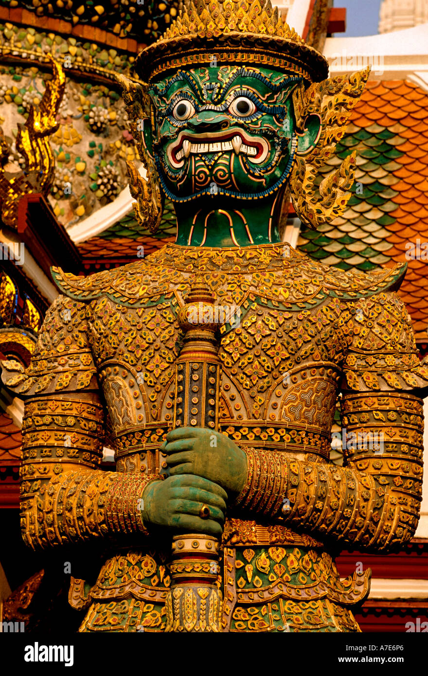 mythical giant, guard, guarding temple, Buddhism, Buddhist temple, Wat Phra Si Ratana Sasadaram, Wat Phra Kaeo, Bangkok, Thailand, Asia Stock Photo