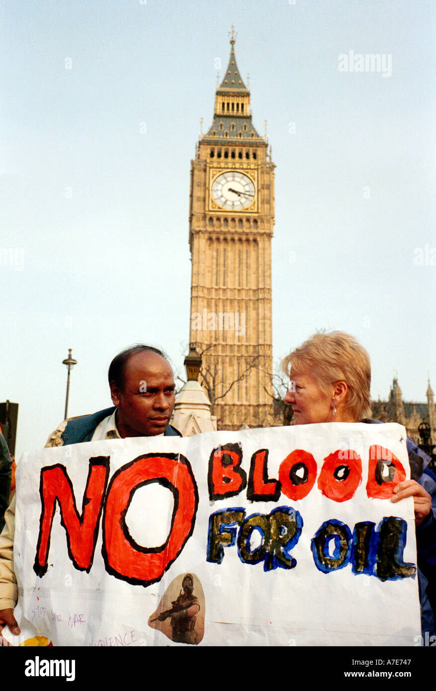 Anti war protesters in front of British Parliament London England Britain UK Stock Photo