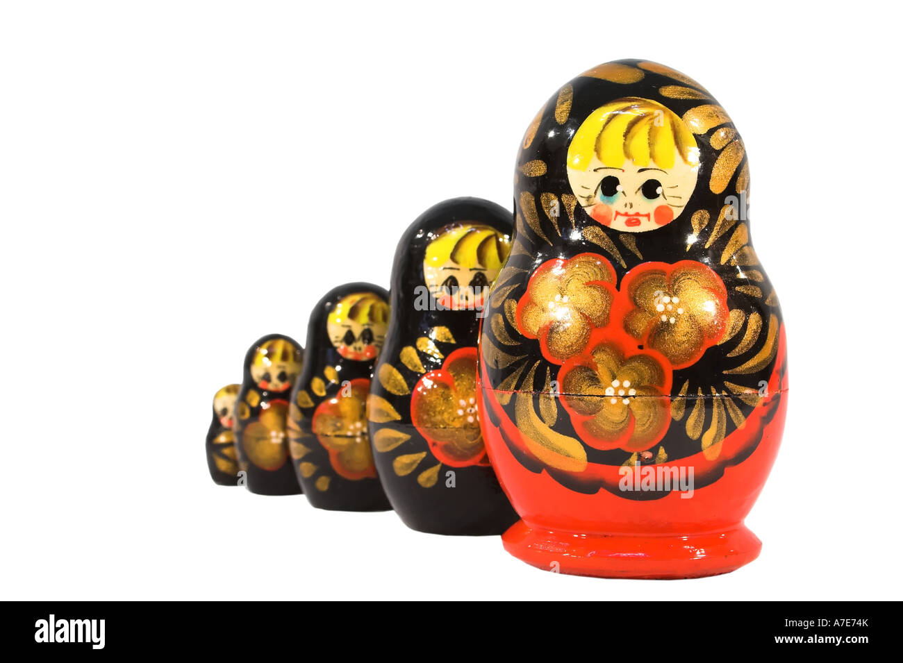 Five Russian dolls in sequence isolated on white Stock Photo Alamy