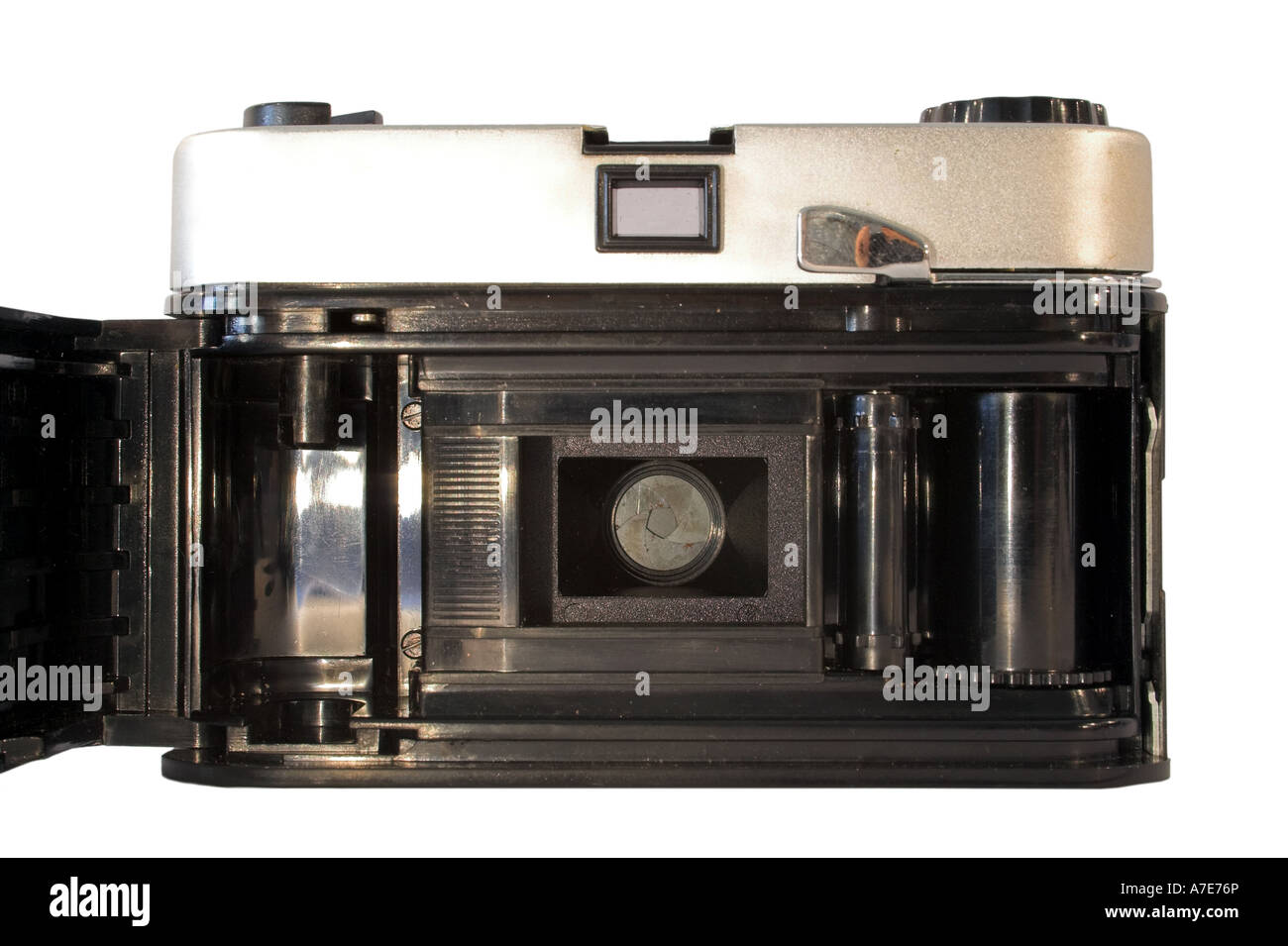 Rear view of vintage film camera shutter Stock Photo Alamy