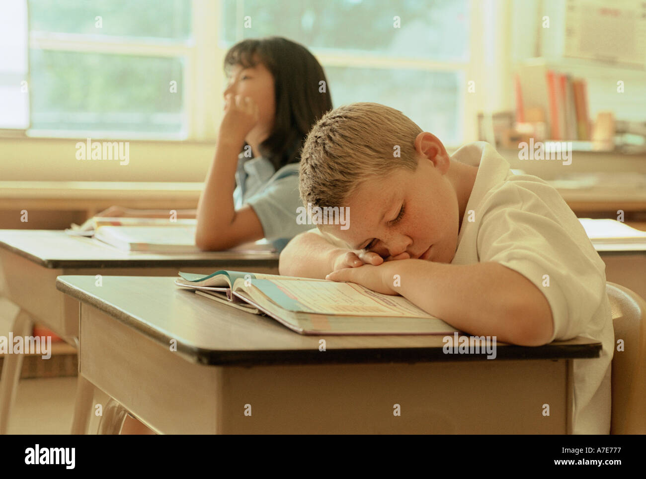 Boy Sleeping In School Classroom Stock Photo 518007 Alamy