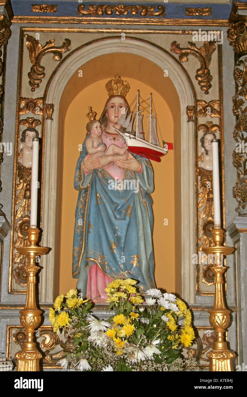 Madonna and child with Sailing Ship at Parish Church Alvor Algarve Portugal Europe Stock Photo