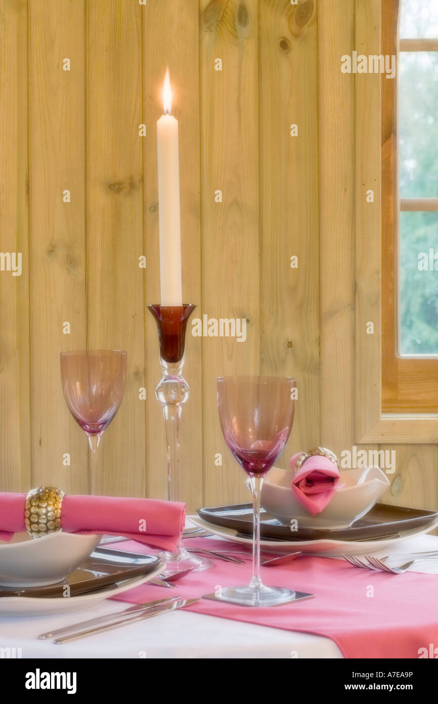 Treehouse interior with dining table set for a romantic dinner for two