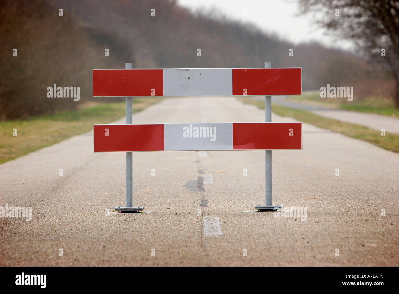 A traffic sign blocking a road Stock Photo