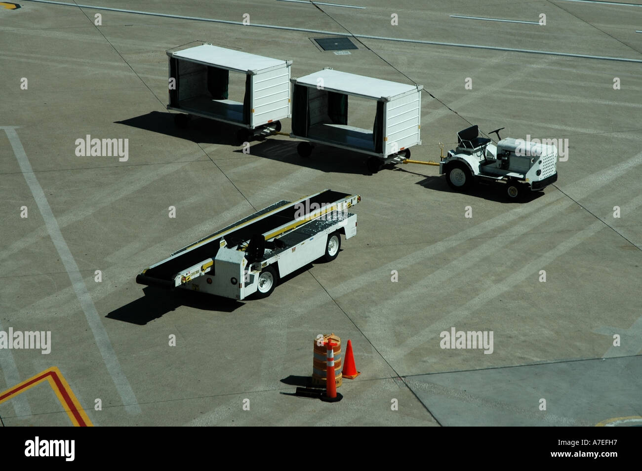 Baggage handling equipment Dallas Fort Worth Airport Texas Stock Photo