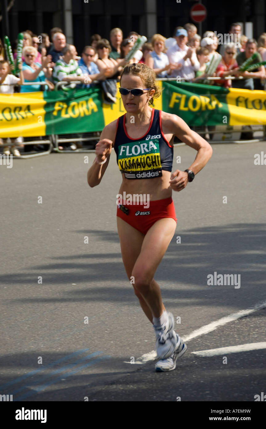 Mara Yamauchi of Great Britain running in the Flora London Marathon ...