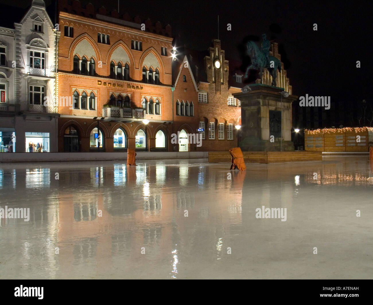 Denmark Esbjerg Town Square with Ice Skating Rink Stock Photo
