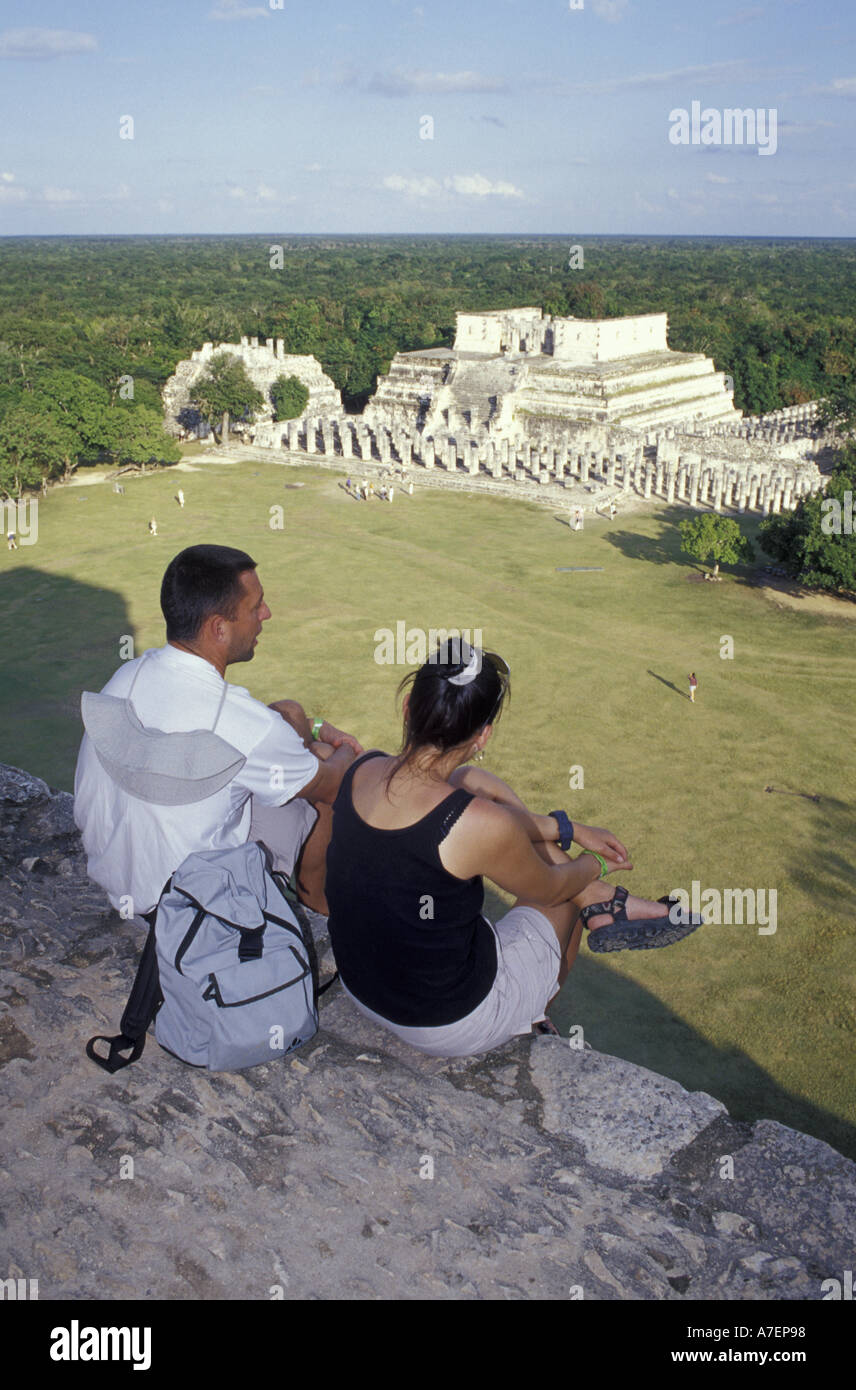Mexico, Yucatan. Temple of Columns; Chichen Itza ruins, Maya Civilization, 7th-13th C. Stock Photo