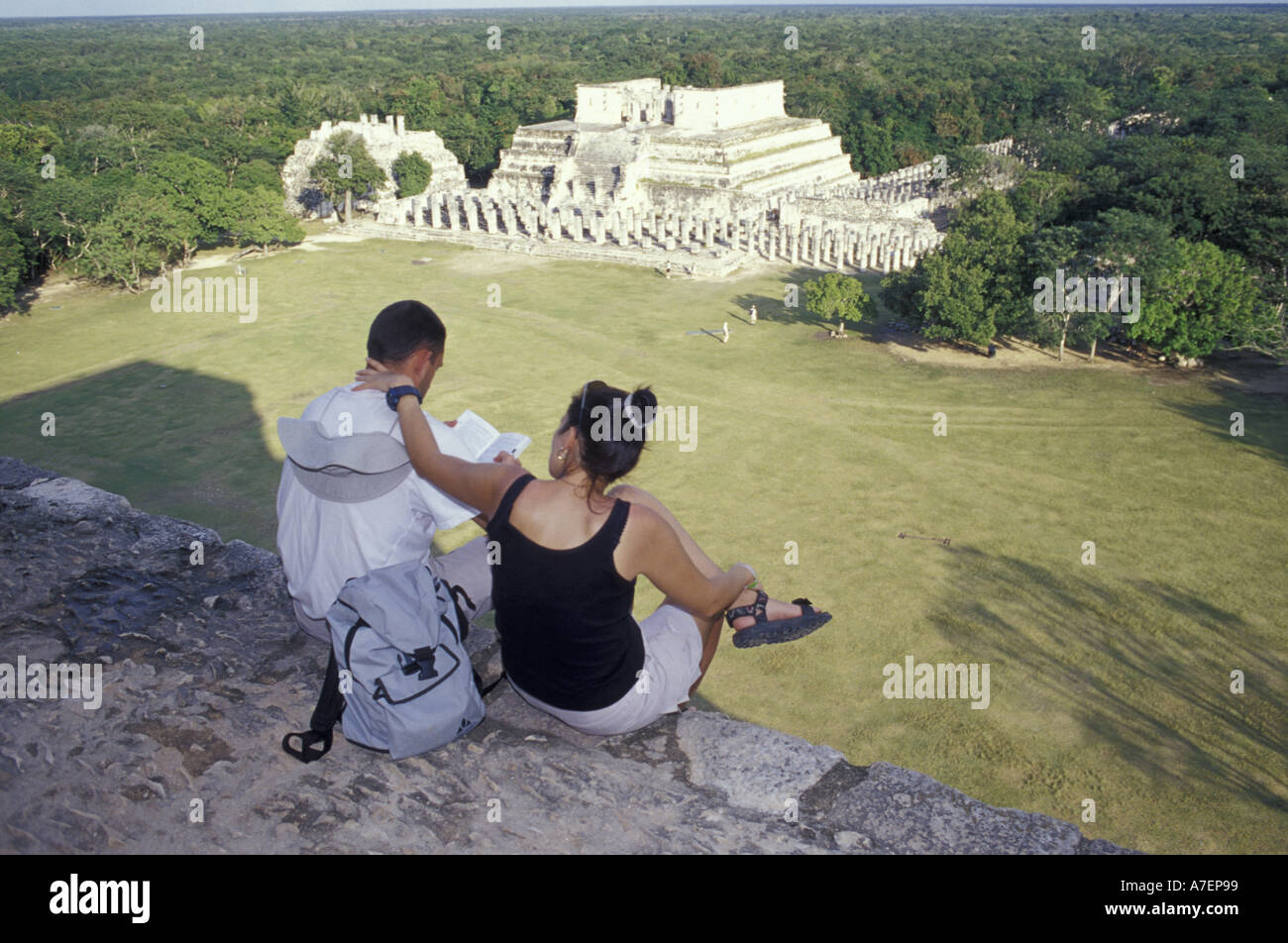 Mexico, Yucatan. Temple of Columns; Chichen Itza ruins, Maya Civilization, 7th-13th C. Stock Photo