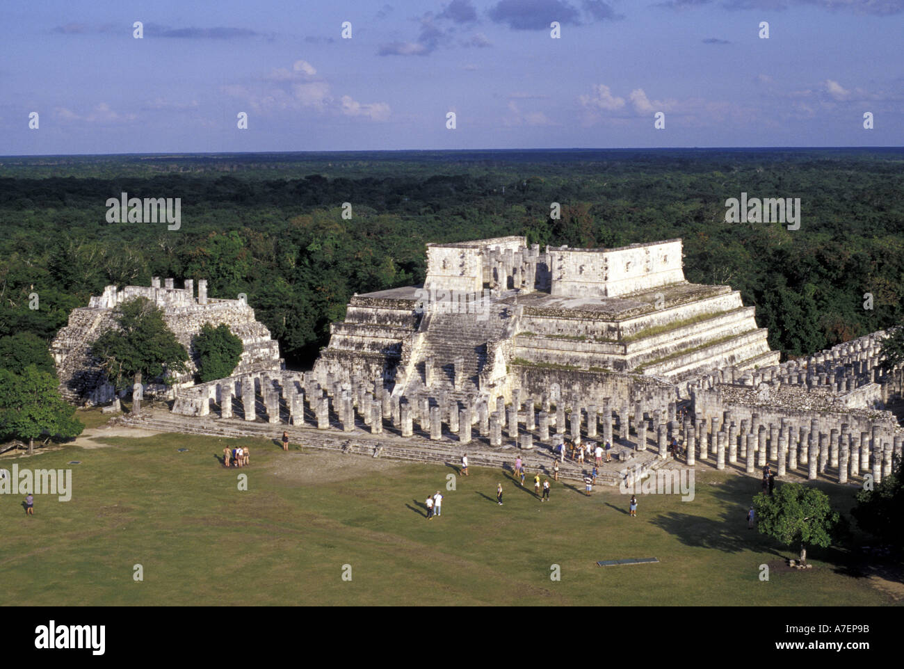 Mexico, Yucatan. Temple of Columns; Chichen Itza ruins, Maya Civilization, 7th-13th Century. Stock Photo