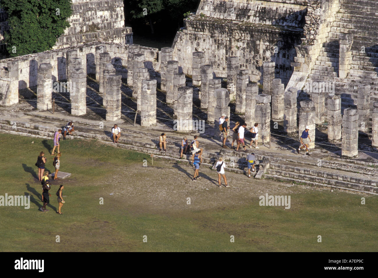 Mexico, Yucatan. Temple of Columns; Chichen Itza ruins, Maya Civilization, 7th-13th Century. Stock Photo
