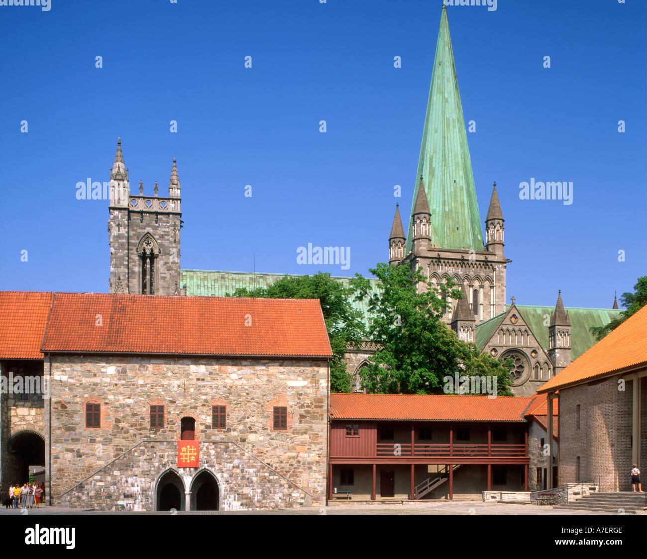 Norway. Trondheim. Nidaros cathedral & house Stock Photo