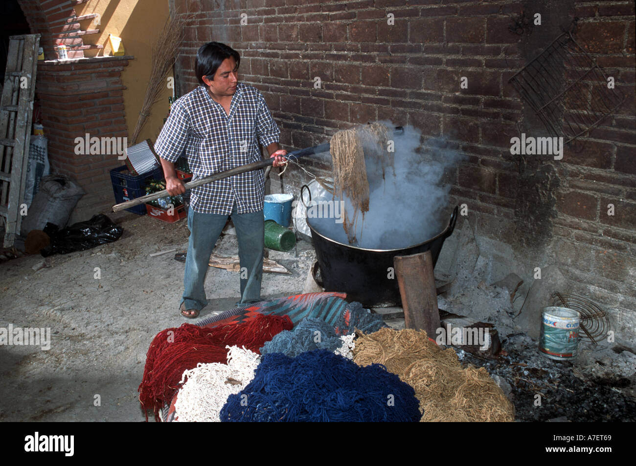 Mexico, Oaxaca, Teotitlan del Valle. Techniques for making traditional ...