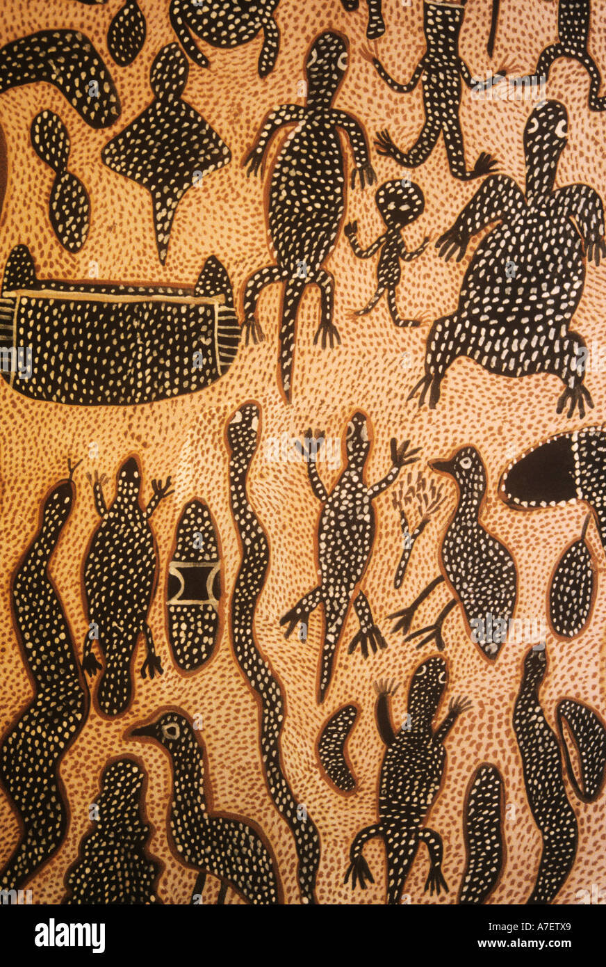 Aboriginal art on wood, Central Australia Stock Photo