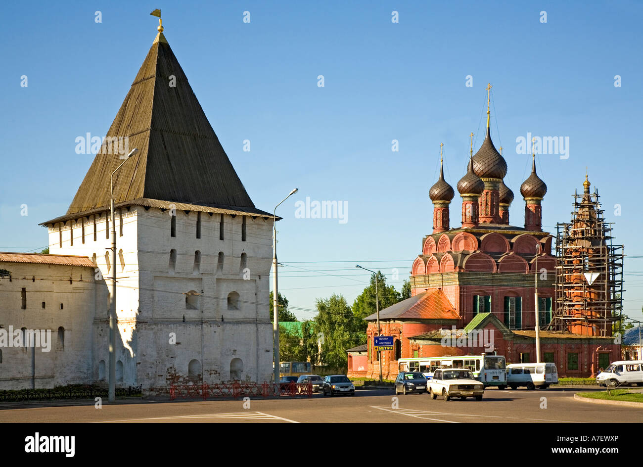 Transfiguration of the Saviour monastery, fortified tower, Epiphany church, Yaroslavl, Russia Stock Photo