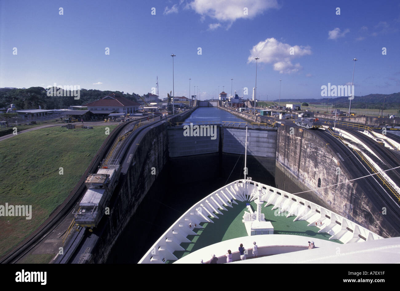 Panama, Panama Canal. Royal Princess entering Gatun Lock. Gates to the