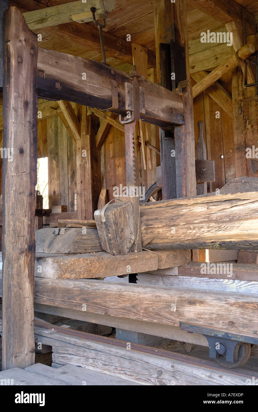 Display of old sawmill at the farmhouse museum Amerang Bavaria Germany Stock Photo