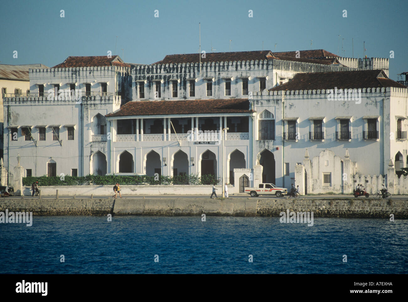 Waterfront with old merchant buildings in Stone Town, Zanzibar Stock ...