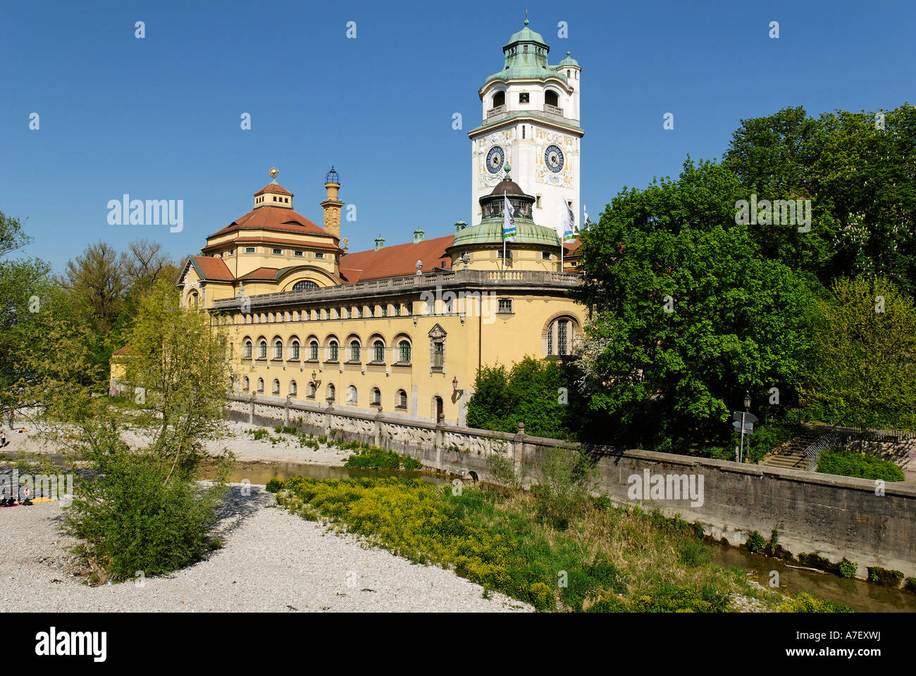 Muellersches Volksbad at the Isar river, Munich, Bavaria, Germany Stock Photo