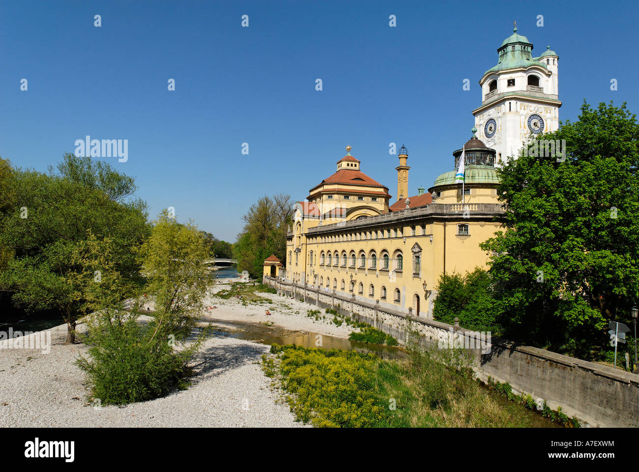 Muellersches Volksbad at the Isar river, Munich, Bavaria, Germany Stock Photo