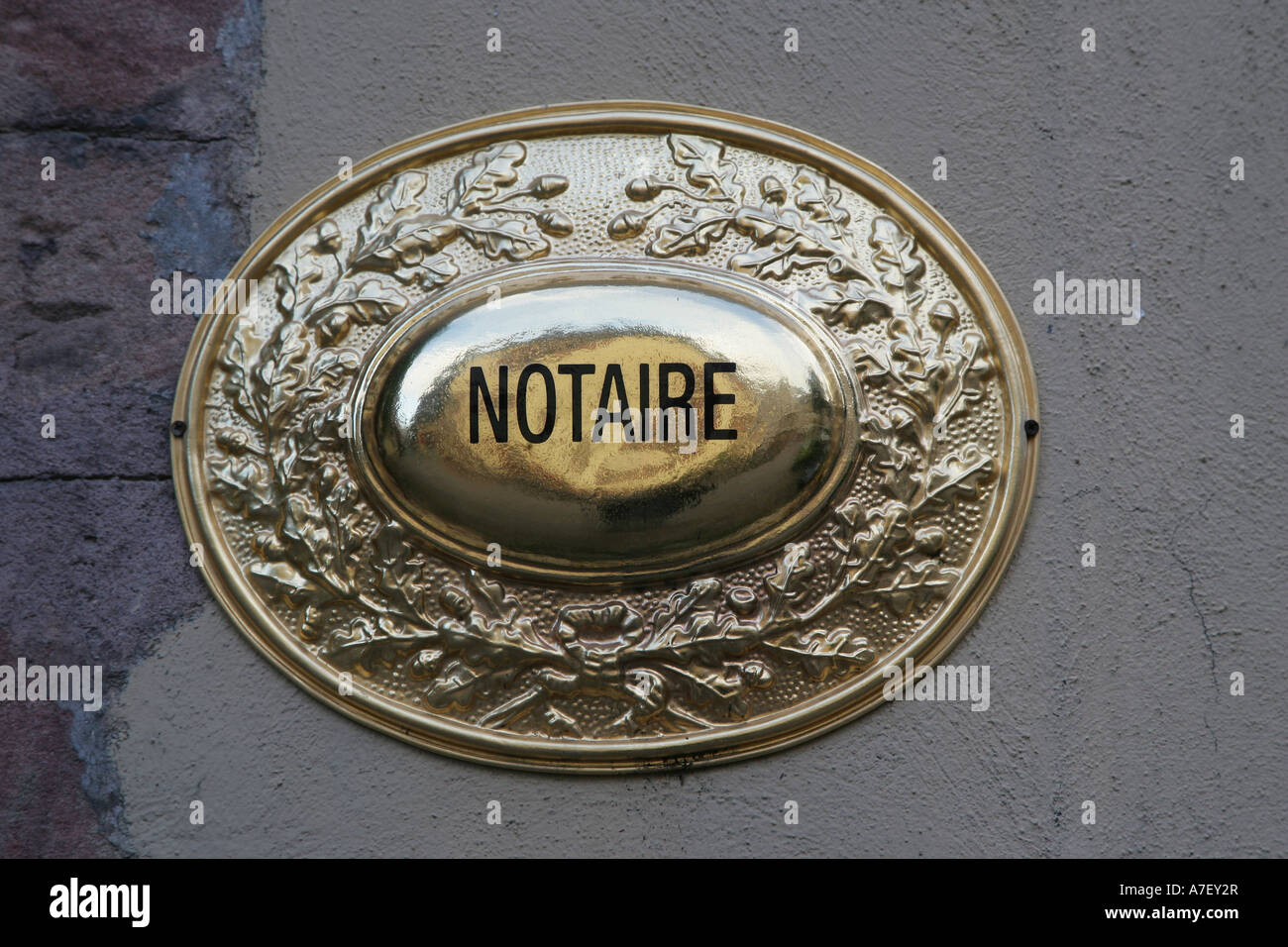 Sign at the door of a notary, Kaisersberg, Alsace, France Stock Photo