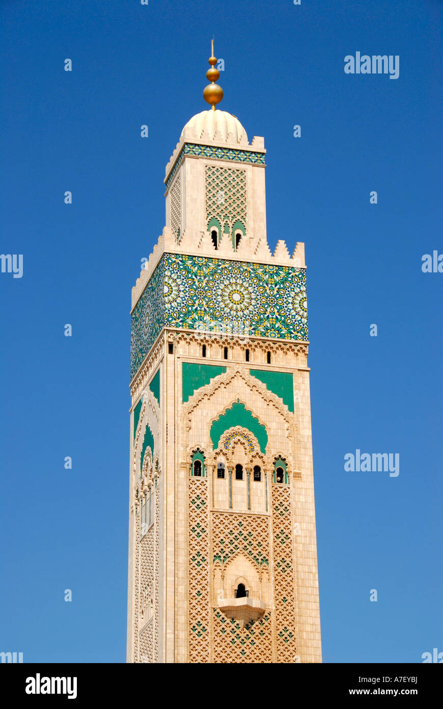 Minaret of mosque Hassan II Casablanca Morocco Stock Photo