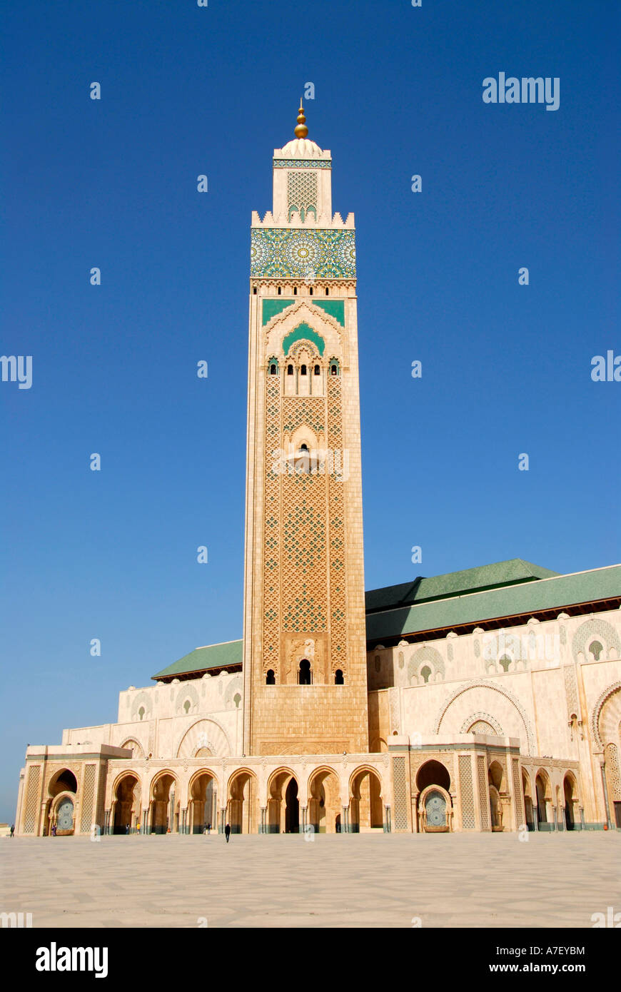 Minaret of mosque Hassan II Casablanca Morocco Stock Photo