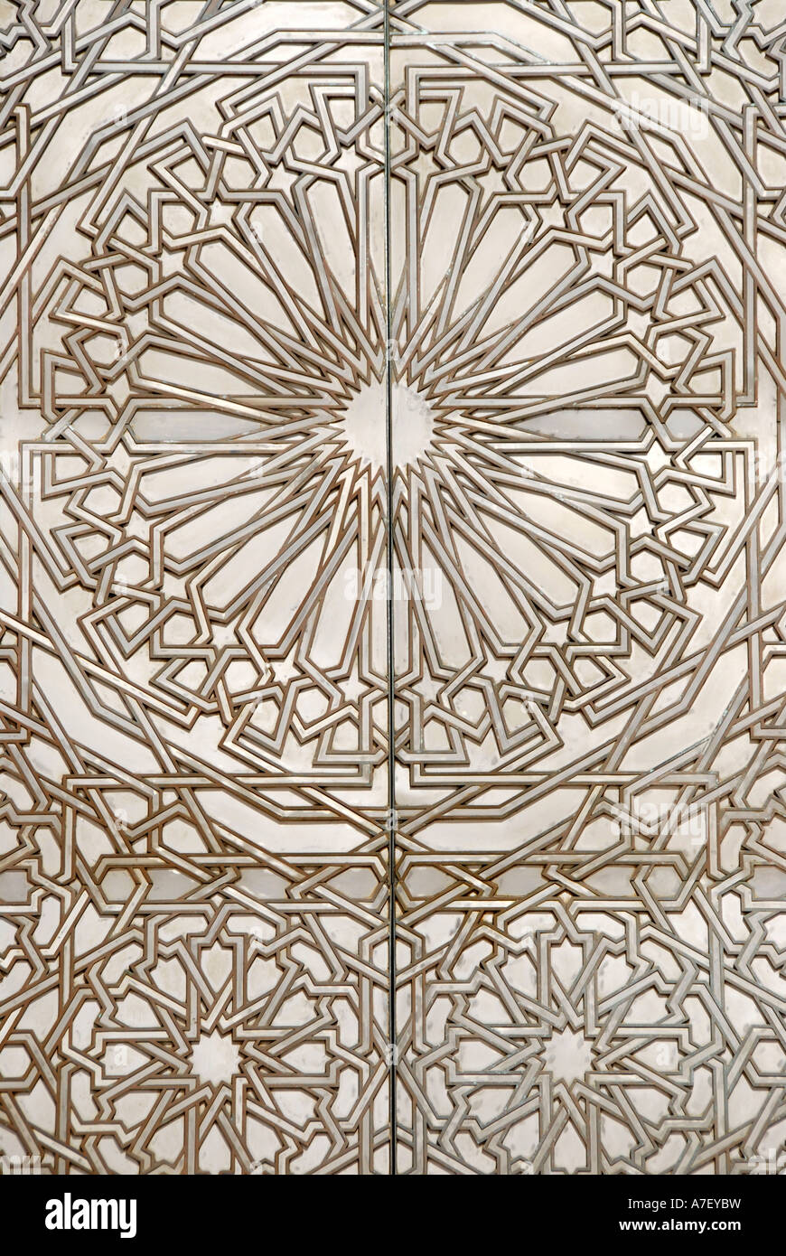 Symmetric pattern iron portal of mosque Hassan II Casablanca Morocco Stock Photo