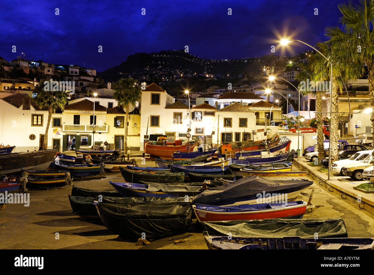 Fishing boats in the harbour of Camara de Lobos, Madeira, Portugal Stock Photo
