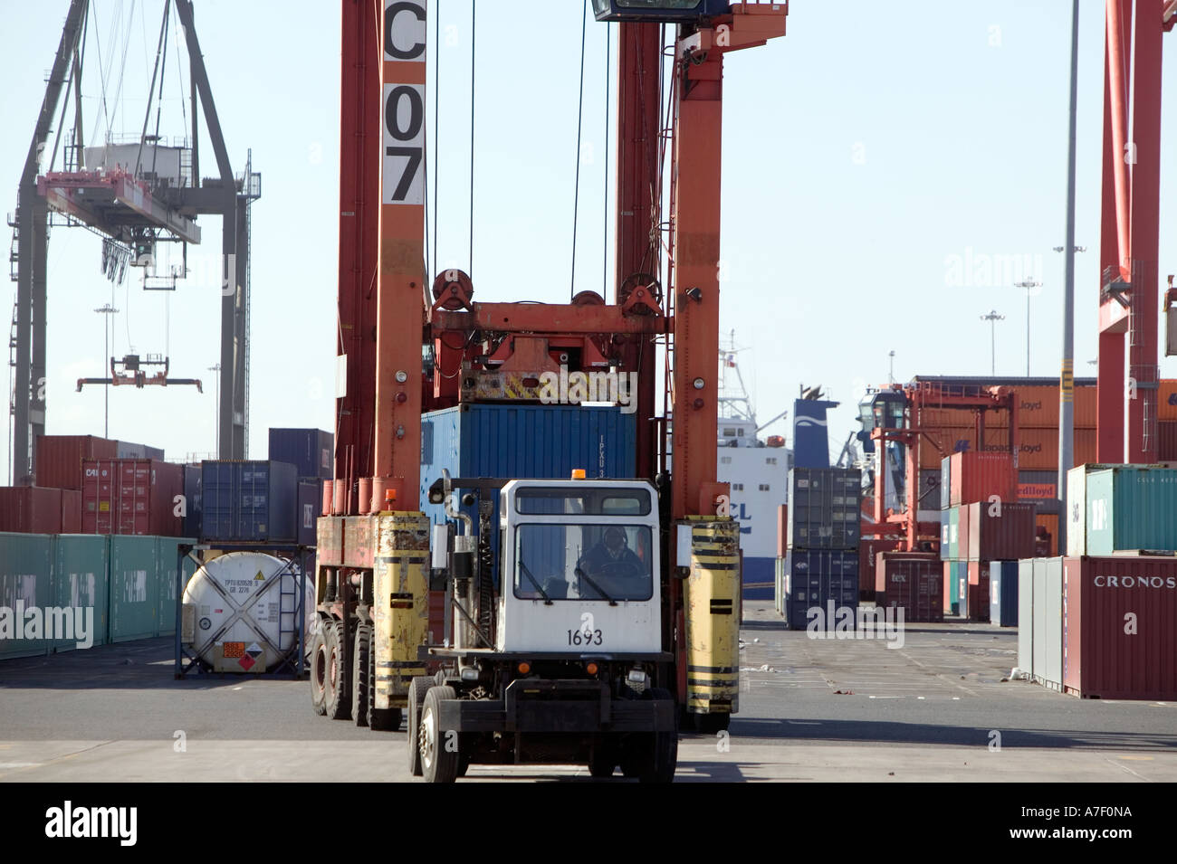 Straddle carriers operate in the Port of Newark Container Terminal in
