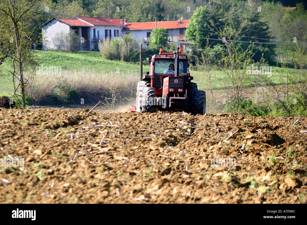 Farm tractor in Piemonte Italy Stock Photo
