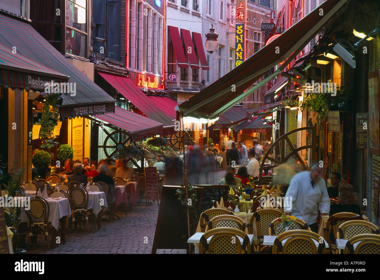 restaurants in Rue des Bouchers Brussels Belgium Stock Photo