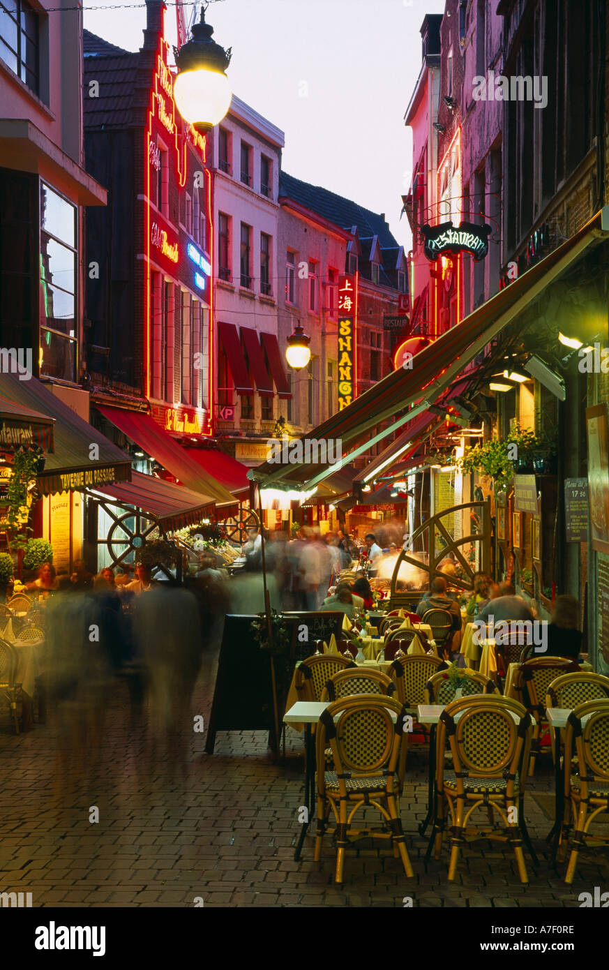 restaurants in Rue des Bouchers Brussels Belgium Stock Photo
