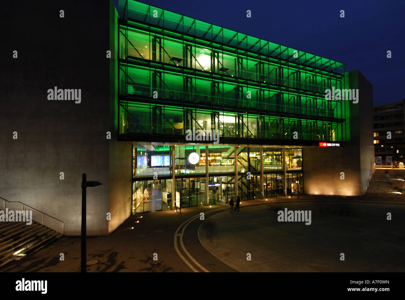 Neon lights, main station Zug, Switzerland Stock Photo